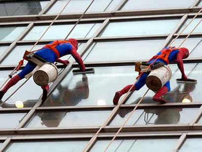 Spider Man washing the Windows